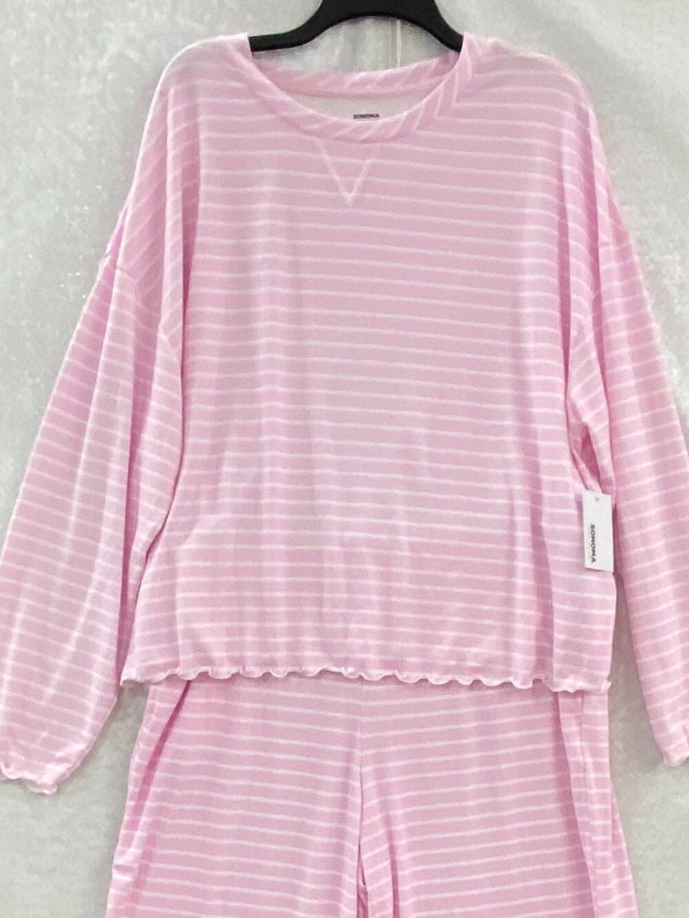 Sonoma Knit Pajamas Pink stripe Lettuce Hem Woman's XXL Long Sleeve Comfy Soft